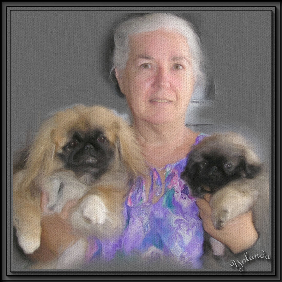 Self Portrait of Yolanda with 2 Pekingese